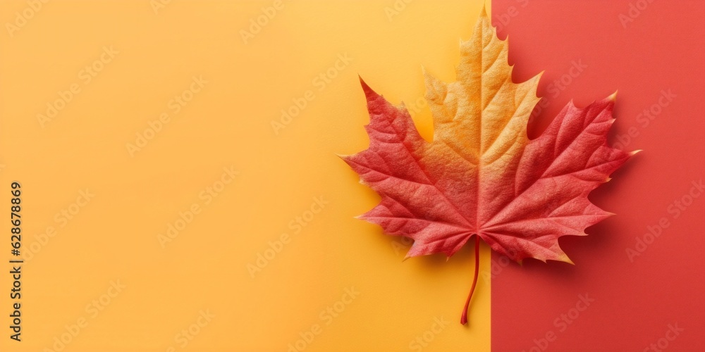 Aufkleber generative ai : autumn floral panoramic background colorful yellow and red maple foliage on a sunny 