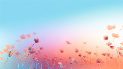 Generative AI : Abstract soft translucent atmospheric natural background in pastel light colors Blooming field grass closeup macro in blue and pink tones gentle artistic image copy space