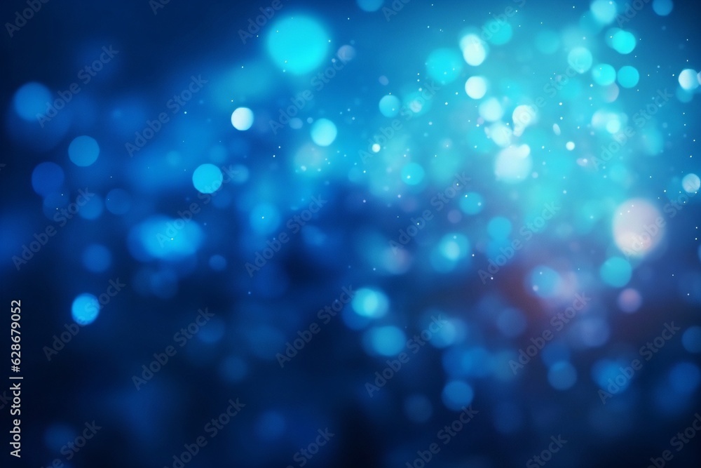 Poster Generative AI : Abstract bokeh lighting background Festive abstract blue background with bokeh defocused lights and stars