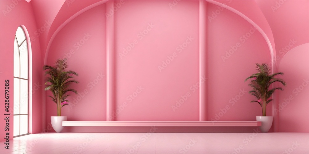 Poster Generative AI : Beautiful versatile backdrop for product design and presentation with a pink wall and smooth floor
