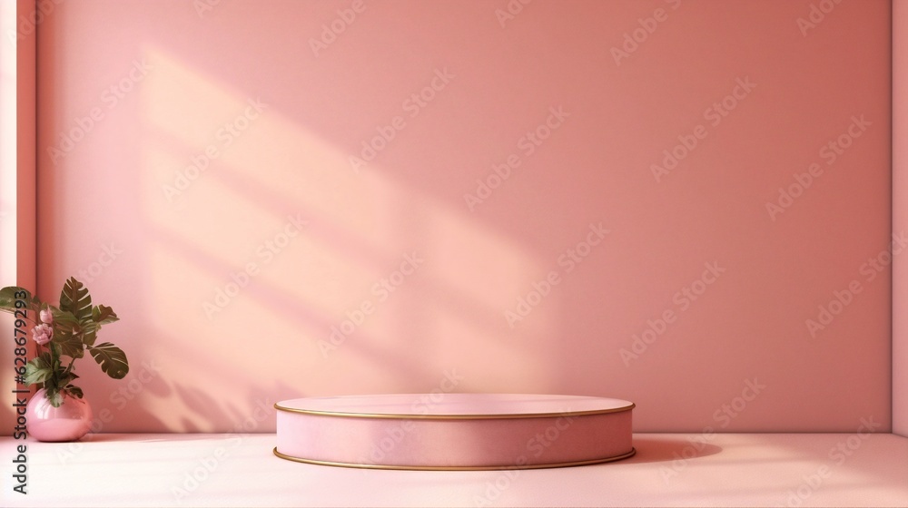 Aufkleber Generative AI : Beautiful versatile backdrop for product design and presentation with a pink wall and smooth floor