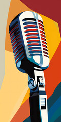 Retro microphone, flat color illustration pop art style.