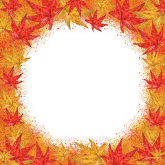 Watercolor autumn frame of red and orange maple leaves