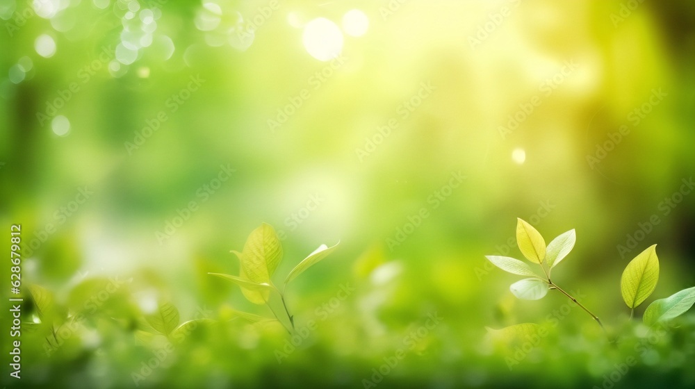 Poster generative ai : beautiful natural background border soft focus with green foliage glows in sunlight 