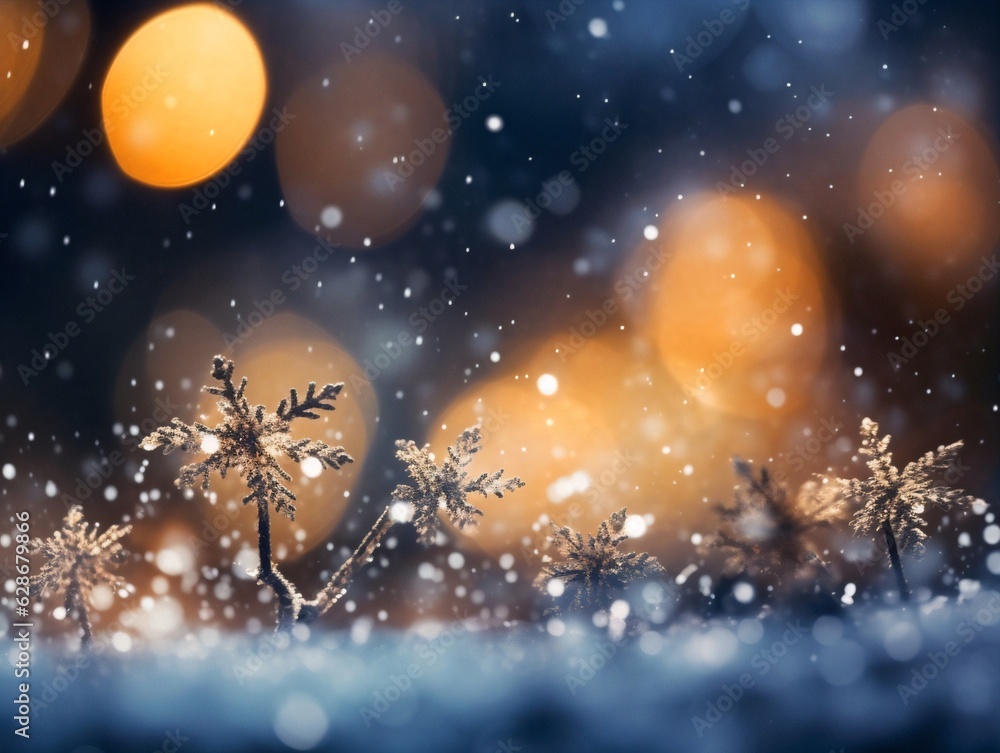 Aufkleber generative ai : beautiful background image with small snowdrifts closeup and blurry holiday lights