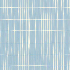 Hand-Drawn Blue and White Geometric Stripes Vector Seamless Pattern. Modern Retro Palyful Print. Organic Square Shapes - 628680064