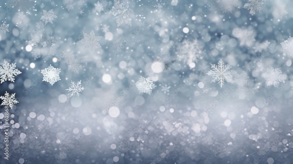 Aufkleber Generative AI : Beautiful Christmas silver background snow texture with snow flakes