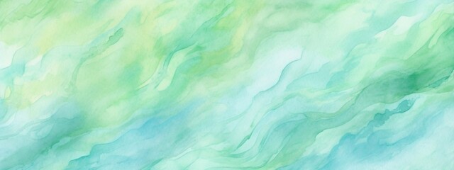Fototapeta na wymiar Generative AI : Abstract watercolor brush strokes of blue and green in the form of a banner with square frame