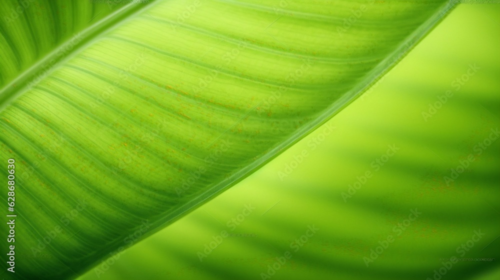 Aufkleber Generative AI : Beautiful tropical leaf texture with streaks closeup macro wide format Color transition from green to light green