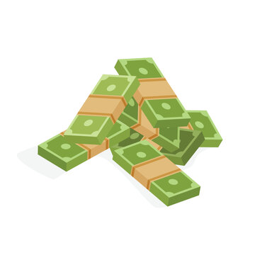 Big pile of dollar banknotes. Heap of money. Investment, savings. Treasure concept. Vector illustration in trendy flat style isolated on white.