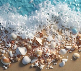Fototapeta na wymiar Generative AI : Background image of the beauty of the sea element is a mass of sea waves rolling ashore with caps of white foam