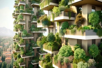 Fotobehang Milaan Natural building with trees and plants growing on and on its balconies.