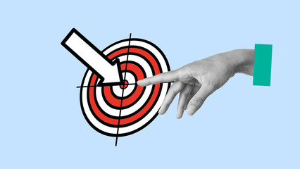 Set your goals is shown using the collage with aim and the hand