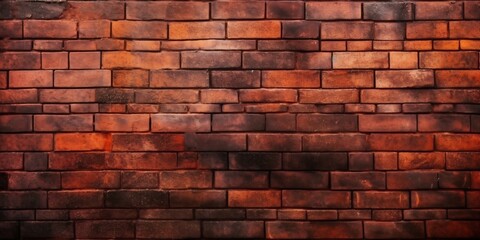 Generative AI : Beautiful classic background image of a brick wall with even rows of redorange bricks with play of shadows and light on surface