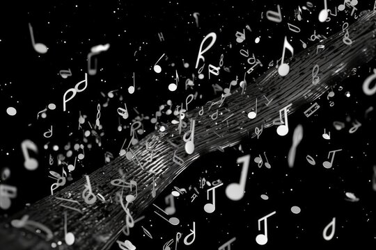Music note composition extracted from music sheet on black background.