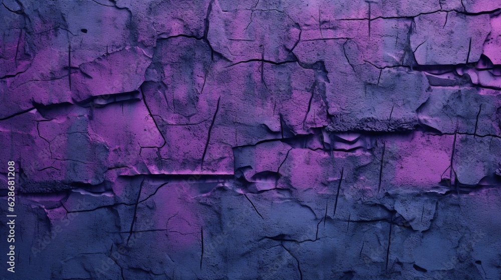 Poster Generative AI : Background image of texture of plaster in blue and purple tones with light area and traces of processing