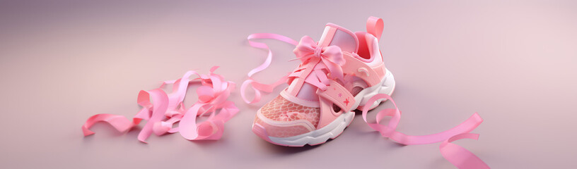 baby girls junior pink shoes banner for footwear commercials and retail offers as wide poster with copyspace area - generative ai