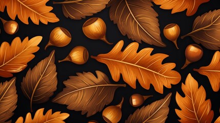 Autumn leaves and acorn background Generative AI