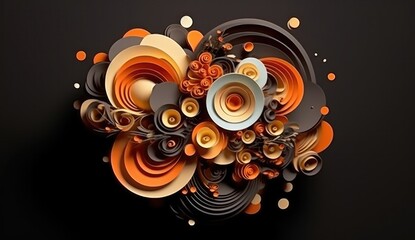 3d compositions, colorful explosions, colorful shapes in spiral group style.