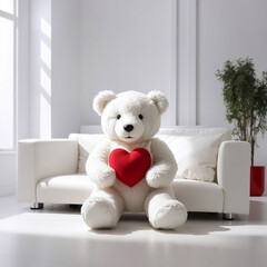 teddy bear with red heart on the couch