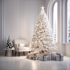 White Christmas tree with presents