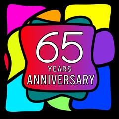 65 years anniversary, abstract colorful, hand made, for anniversary and anniversary celebration logo, vector design isolated on black background