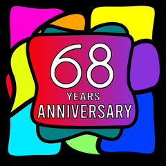 68 years anniversary, abstract colorful, hand made, for anniversary and anniversary celebration logo, vector design isolated on black background
