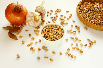 Brazilian beans. Carioca beans with onion and bay leaves.