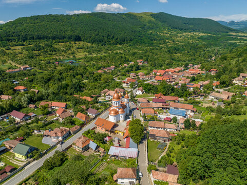 Old romanian tipical village aireal photo and landscape 