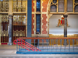 Central Railway Station interior with staircase, Amsterdam, Netherlands