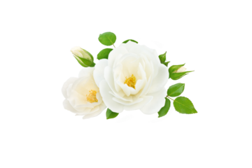 White rose flowers, buds and leaves bunch isolated transparent png