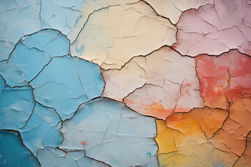 Old wall texture with cracks, peeling paint, old wall surface with many cracks in pastel light colors, backdrop.