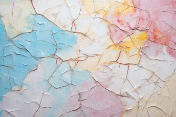 Old wall texture with cracks, peeling paint, old wall surface with many cracks in pastel light colors, backdrop.