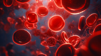 Red blood cells floating freely inside the vessels of the human body. ai generation