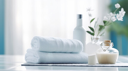 wellness design with towels and scented oil
