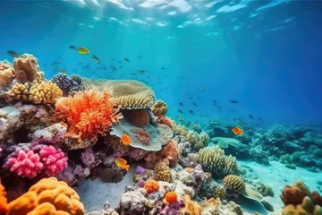 Foto auf Acrylglas Unterwasser Fish swimming in coral reef under deep blue sea and amazing view of undersea.