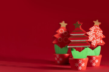 Christmas background of Christmas trees red background for Christmas card.