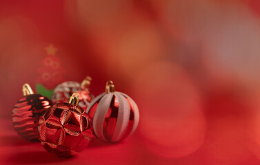 Christmas red background with red Christmas balls