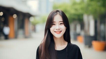 Fototapeta premium Young Asian beauty woman curly long hair with korean makeup style. Facial treatment, Cosmetology, plastic surgery