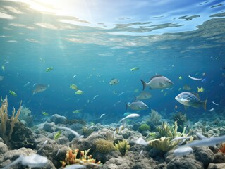 Fototapeta na wymiar Fish and plastic pollution. Envrionmental problem - plastics contaminate seafood