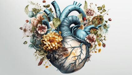 Heart made from branches of flowers. AI generated