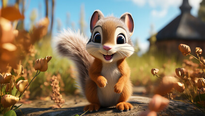 Cute cartoon of a baby squirrel for illustrations for children. AI Generated