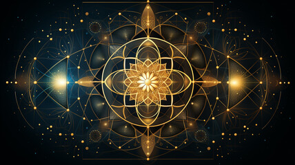 Sacred geometry colorful mandala symmetry pattern,background banner, concept of spiritual and chakra healing - obrazy, fototapety, plakaty