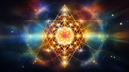 Fototapeten Sacred geometry colorful mandala symmetry pattern,background banner, concept of spiritual and chakra healing © Artofinnovation
