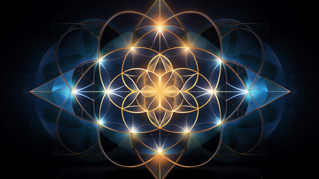 Sacred geometry colorful mandala symmetry pattern,background banner, concept of spiritual and chakra healing