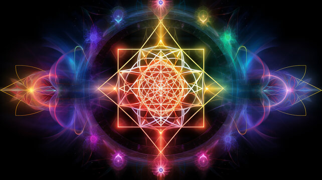 Sacred geometry colorful mandala symmetry pattern,background banner, concept of spiritual and chakra healing