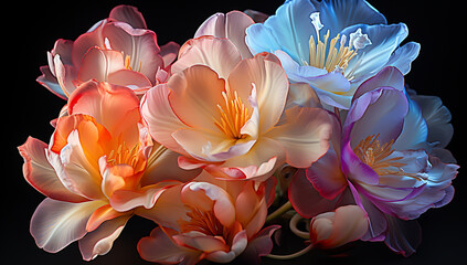 Fototapeta premium Illustration of glowing light orange transparent flowers. AI Generated