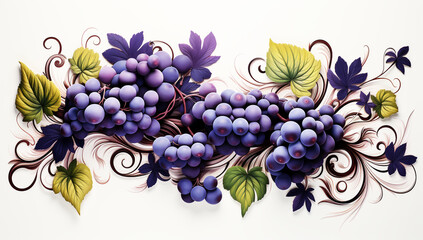 Banner with grapes and vines on white background to be used in advertising or other purposes. AI generated
