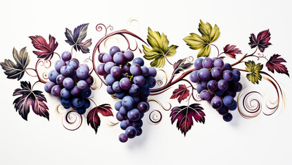 Banner with grapes and vines on white background to be used in advertising or other purposes. AI generated