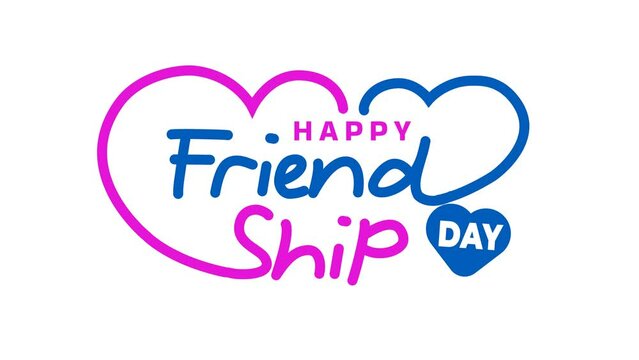 Happy Friendship Day Lettering Text Animation with hearts on transparent background alpha channel. Handwritten modern calligraphy text animated. Great for Friendship Day celebration
